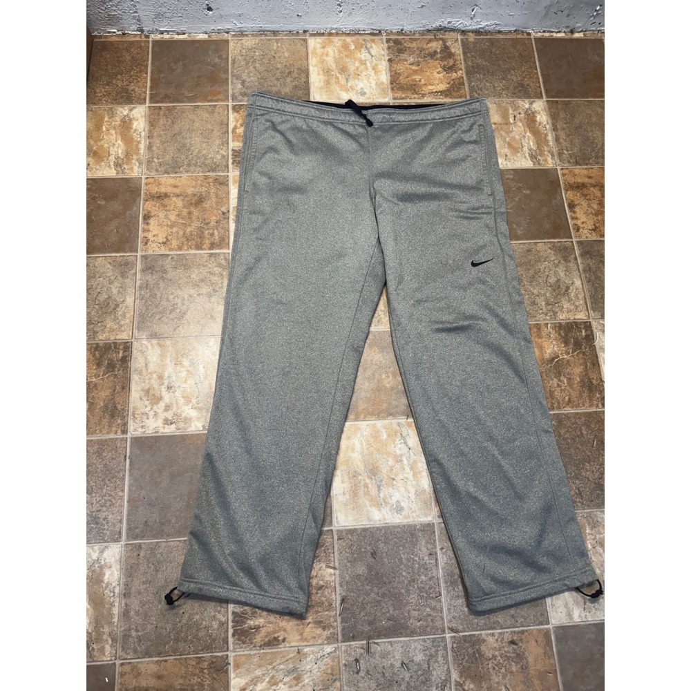 Nike Therma-FIT Mens Gray Fleece Sweatpants Straight Leg Bungee Hem Large